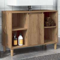 Badkamerkast 80x33x60 cm bewerkt hout artisanaal eikenkleur