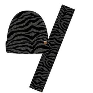 Luxe kinder winterset sjaal + muts zebra print antraciet   -