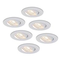 Set van 6 Pittsburg LED inbouwspots - 6W 570lm - GU10 LED Module - Extra plat - 4000K neutraal wit - Dimbaar - Kantelbaar - Binnen - Wit