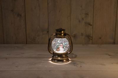 LANTAARN SNEEUWMAN IN GLITTERWATER LED WARM WIT 13,5X20CM 3XAA-DC AANSLUITING - Annas collection