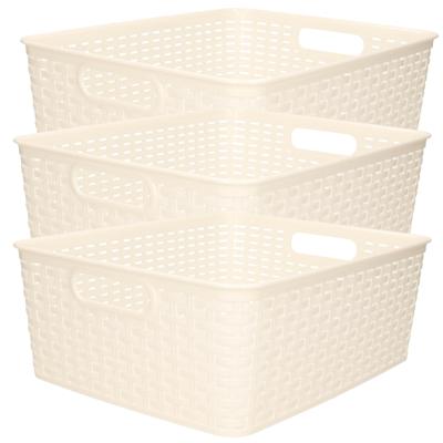 Opbergmand - 3x - Kastmand - rotan kunststof - creme wit - 12 Liter - 30 x 37 x 13 cm