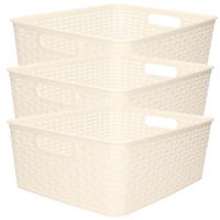 Opbergmand - 3x - Kastmand - rotan kunststof - creme wit - 12 Liter - 30 x 37 x 13 cm