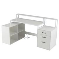 L-vormig Bureau met Stopcontacten Hoekcomputerbureau met Opbergvak Gamingtafel met Printer- en Monitorstandaard
