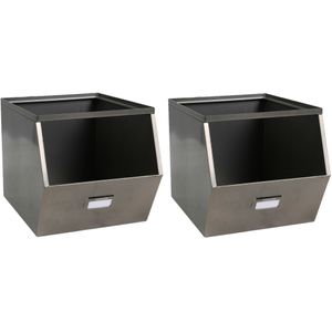 Stapelbare opbergmand Open Metal Box - 2x - L23 x B32 x H21 cm - metaal - donkergrijs