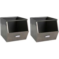 Stapelbare opbergmand Open Metal Box - 2x - L23 x B32 x H21 cm - metaal - donkergrijs