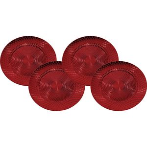 Set van 12x stuks kerstdiner onderborden rond rood glimmend 33 cm