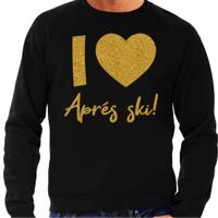 Apres ski sweater heren - I love Apres ski - zwart - glitter goud - wintersport - skieen - thumbnail