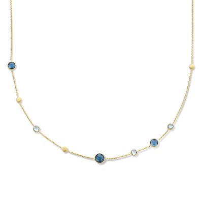 14k Geelgouden Ketting met Blauwe Topaas, London Blue en Rondjes - 41-45 cm