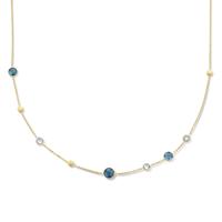 14k Geelgouden Ketting met Blauwe Topaas, London Blue en Rondjes - 41-45 cm