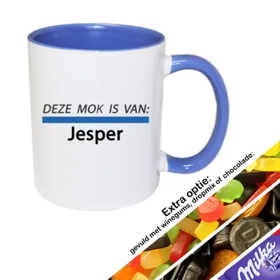 Streep mok met naam (blauw)