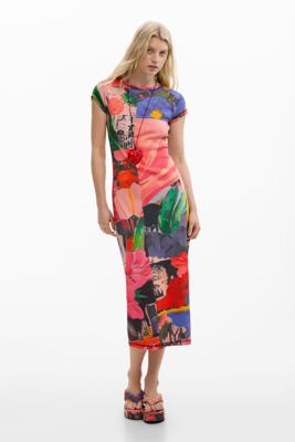 Getailleerde jurk met print - RED - M