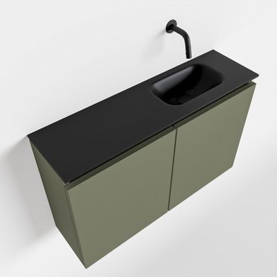 Toiletmeubel Mondiaz Ture | 80 cm | Meubelkleur Army | Eden wastafel Urban Rechts | Zonder kraangat