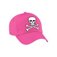 Foute party piraten verkleed pet / cap doodskop roze voor dames en heren - Verkleedhoofddeksels - thumbnail
