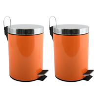 Prullenbak/pedaalemmer - 2x - metaal - oranje - 3 liter - 17 x 25 cm - Badkamer/toilet - thumbnail