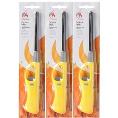 Gasaansteker - 3x - navulbaar - 26 cm - geel - BBQ aanstekers