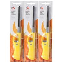 Gasaansteker - 3x - navulbaar - 26 cm - geel - BBQ aanstekers