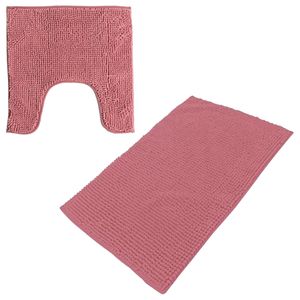 Urban Living badkamer droogloop matjes/tapijt - set 2x stuks - polyester - oud roze