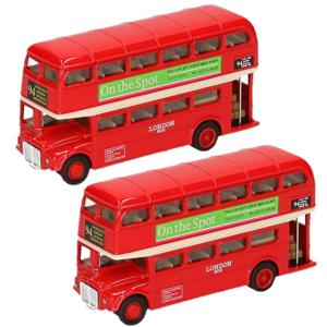 Modelauto London Bus - 2x stuks - rood - 12 cm - Engelse auto schaalmodellen