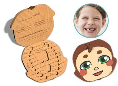 Tandendoosje met naam - Aapje - Hout