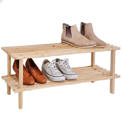 Houten schoenenrek/schoenenstandaard - 2-laags - 74 x 26 x 29,5 cm