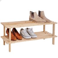 Houten schoenenrek/schoenenstandaard 2-laags 74 x 26 x 29,5 cm