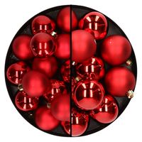 28x stuks kunststof kerstballen rood 4 en 6 cm - thumbnail