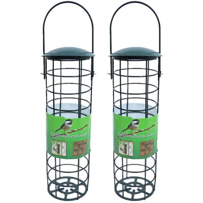 2x stuks vogel voedersilo voor vetbollen metaal groen 23 cm
