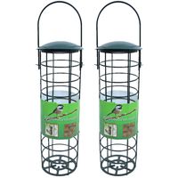 2x stuks vogel voedersilo voor vetbollen metaal groen 23 cm