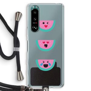 Smiley watermeloen: Sony Xperia 5 III Transparant Hoesje met koord