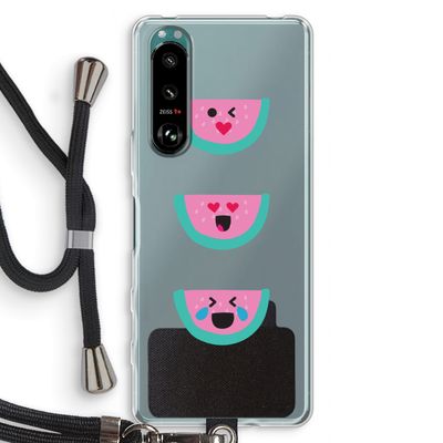 Smiley watermeloen: Sony Xperia 5 III Transparant Hoesje met koord