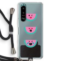 Smiley watermeloen: Sony Xperia 5 III Transparant Hoesje met koord
