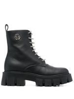 Philipp Plein bottes en cuir à plaque logo - Noir