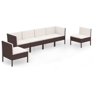 vidaXL 6-delige Loungeset met kussens poly rattan bruin