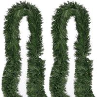 Dennenslinger - 2x - groen - 5 meter - kunststof - guirlande - kerstslinger - kerstversiering