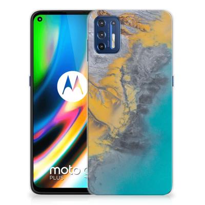 Motorola Moto G9 Plus | TPU | Siliconen hoesje | Marble Blue Gold