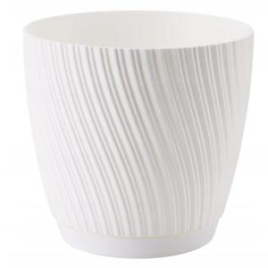 Form Plastic Plantenpot/bloempot Waves - kunststof - ivoor wit - D17 x H15 cm - met schotel   -