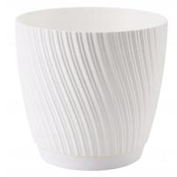 Form Plastic Plantenpot/bloempot Waves - kunststof - ivoor wit - D17 x H15 cm - met schotel   - - thumbnail