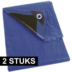 Waterdicht dekzeil - 2x - extra sterk - blauw/zwart - 2 x 3M - afdekzeil