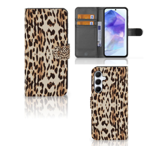 Samsung Galaxy A55 Telefoonhoesje met Pasjes Leopard