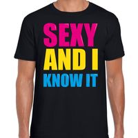 Sexy and i know it fun tekst t-shirt zwart heren - thumbnail