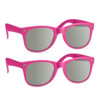 Party Zonnebril - 2x - fuchsia roze - hip design - volwassenen - carnaval/ verkleed Party Zonnebril - 2x - fuchsia roze - hip design - volwassenen - carnaval/ verkleed