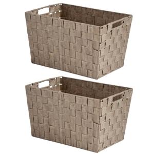 Kast/badkamer opbergmandjes - Set van 2x stuks - beige - 35 x 25 x 20 cm - 10 liter - opbergmandjes
