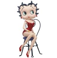 Betty Boop Rode Glitter Jurk Zittend Op Stoel Beeld