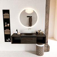 MONDIAZ BUKLA 140cm badmeubel met open module 40 L+R kleur Dark Brown met 2 lades. Wastafel CLOUD midden 0 kraangaten kleur Urban. MONDIAZ BUKLA 140cm badmeubel met open module 40 L+R kleur Dark Brown met 2 lades. Wastafel CLOUD midden 0 kraangaten kleur Urban.