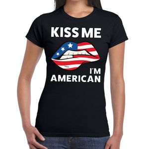 Kiss me i am American t-shirt zwart dames