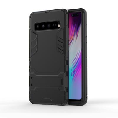 Schokbestendige PC + TPU Case voor Galaxy S10 5G met houder (zwart)