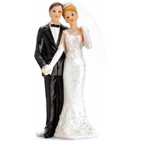 Trouwfiguurtje/caketopper bruidspaar - bruid en bruidegom klassiek - Bruidstaart figuren - 13 cm - Taartdecoraties - thumbnail