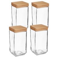 4x stuks voorraadbussen/voorraadpotten 2L glas met houten deksel - thumbnail