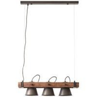 Brilliant Eetkamer hanglampPlow 3-lichts antiek zwart met hout - 82173/46