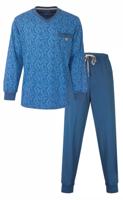 M.E.Q. Heren pyjama katoen tricot - Blauwe zomer pyjama lange mouwen lange broek M.E.Q. Heren pyjama katoen tricot - Blauwe zomer pyjama lange mouwen lange broek